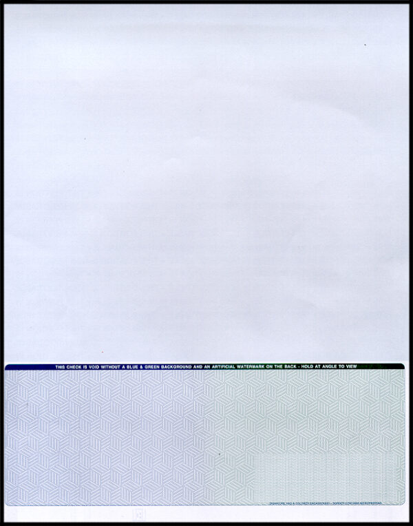 BT-607BG Bottom Check – Blue to Green (1 perforation w/ blue shaded stub)